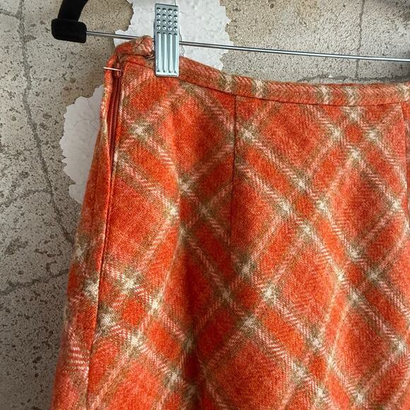 Vintage Skirt Plaid Wool A-Line Midi High Waist 1970s Mod Preppy Fall Workwear - Picture 4 of 6